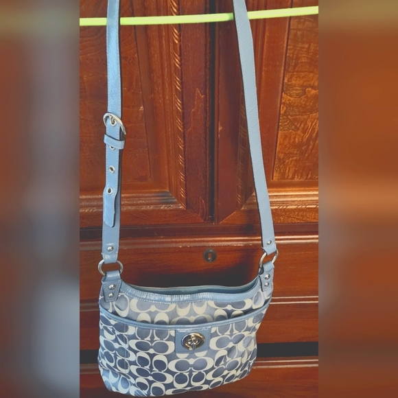 Coach Penelope Canvas Sateen Patent Leather Crossbody Purse, Blue/Gray - Picture 14 of 16